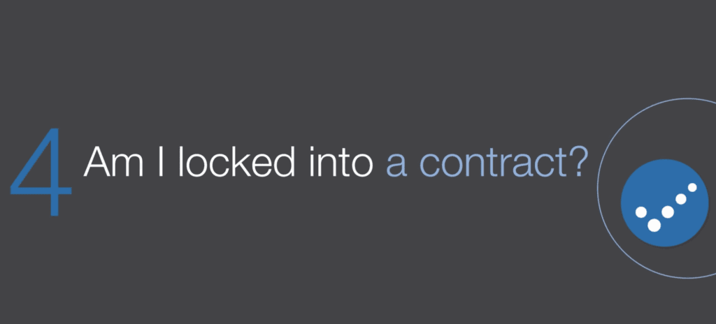 Practice Perfect EMR FAQ image with text asking "Am I locked into a contract?" on dark background.