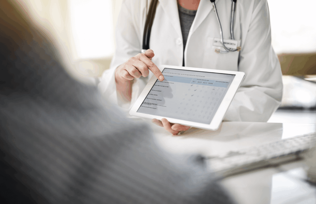 Doctor holding device with online patient intake form