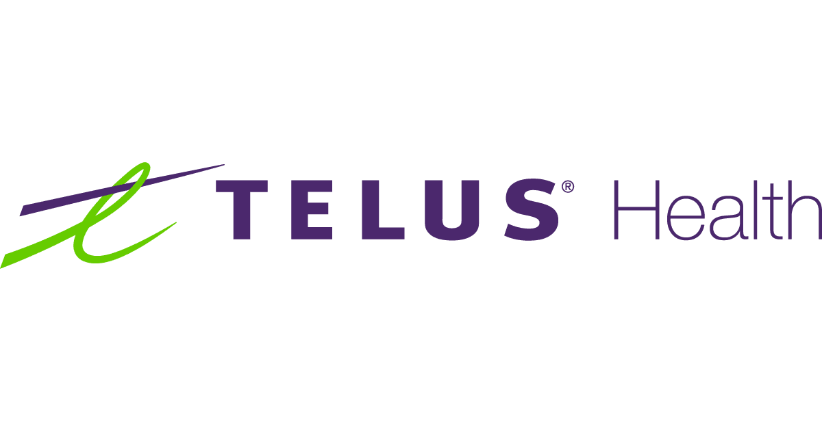 TELUS Health branding logo in purple and green on an off-white background.