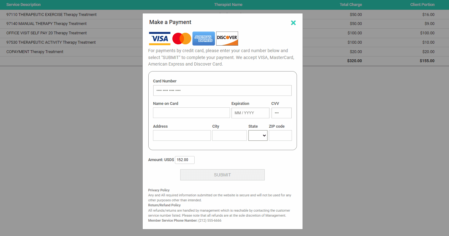 Client portal make a payment screen