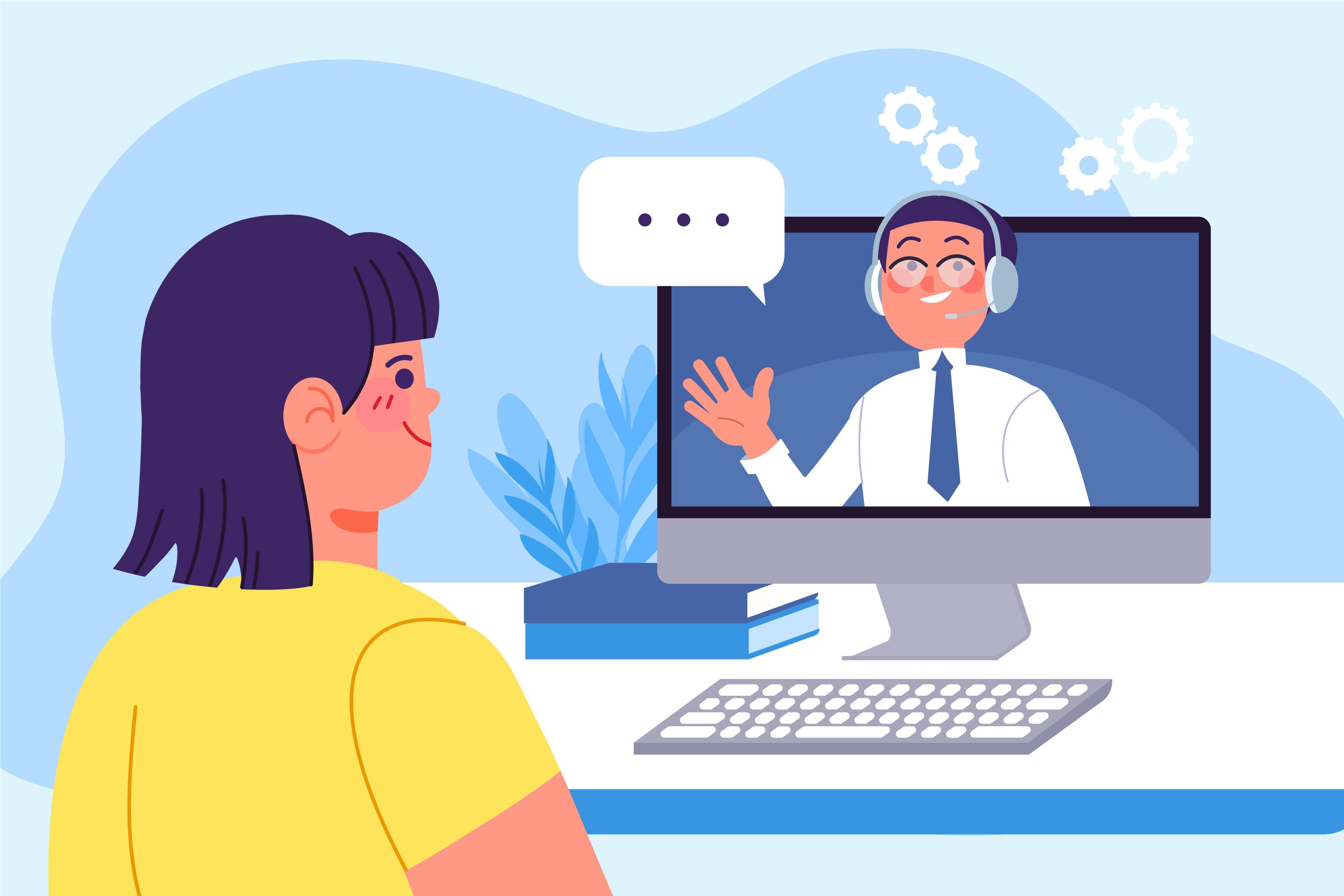 Woman talking with the person inside monitor