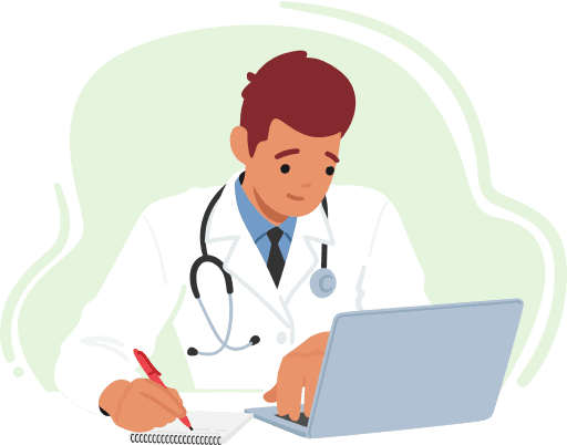 A doctor looking at the monitor and taking a note.