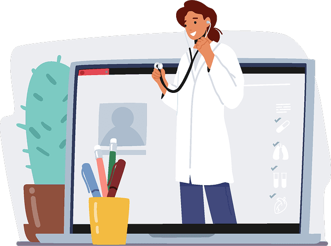 A doctor in a laptop trying to do a medical examination.