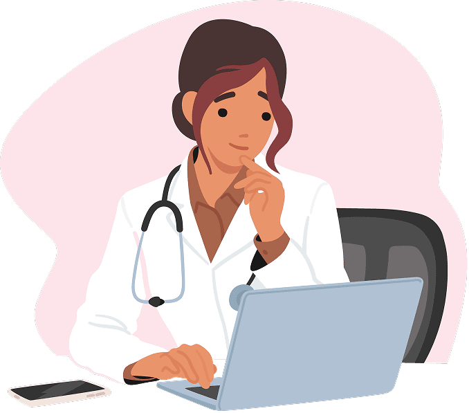 A doctor staring at the laptop monitor.